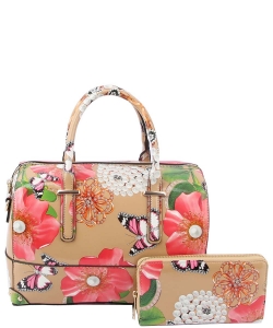 2 in 1 Patent Floral Satchel LY0971W NUDE